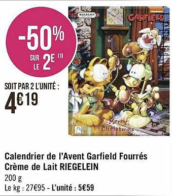calendrier de l'avent garfield fourrés crème de lait riegelein