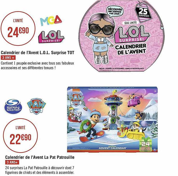 calendrier de l'avent l.o.l. surprise tot, calendrier de l'avent la pat patrouille