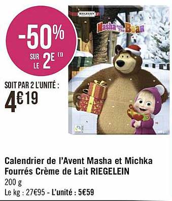 calendrier de l'avent masha et michka fourrés crème de lait riegelein