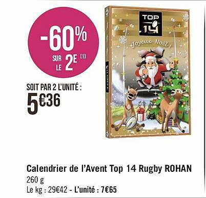 calendrier de l'avent top 14 rugby rohan