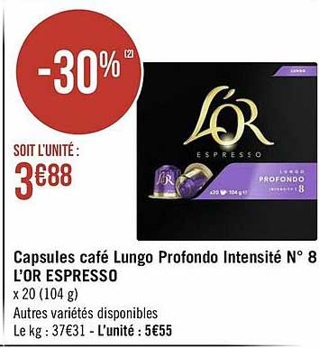 capsules café lungo profondo intensité n°8 l'or espresso
