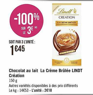 chocolat au lait la crème brûlée lindt création