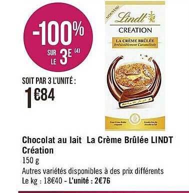 chocolat au lait la crème brûlée lindt création