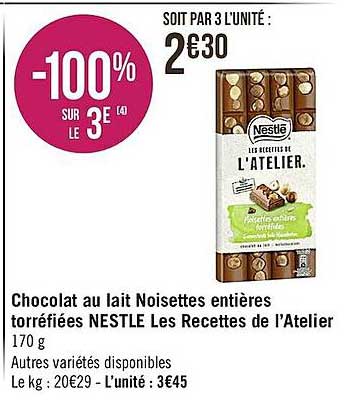 chocolat au lait noisettes entières torréfiées nestlé les recettes de l'atelier