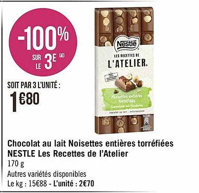 chocolat au lait noisettes entières torréfiées nestlé les recettes de l'atelier