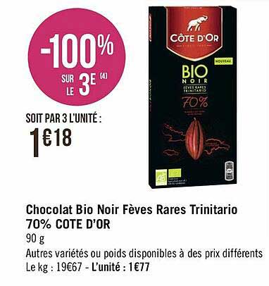 chocolat bio noir fèves rares trinitario 70% côte d'or