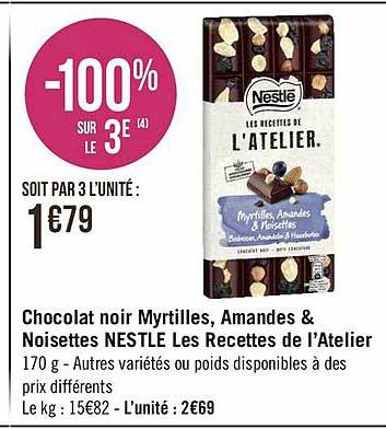 chocolat noir myrtilles, amandes & noisettes nestlé les recettes de l'atelier