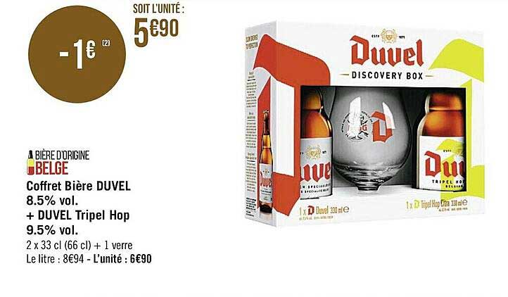 coffret bière duvel 8.5% vol. + duvel tripel hop 9.5% vol.