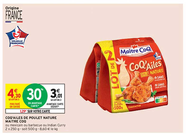 coq'ailes de poulet nature maître coq