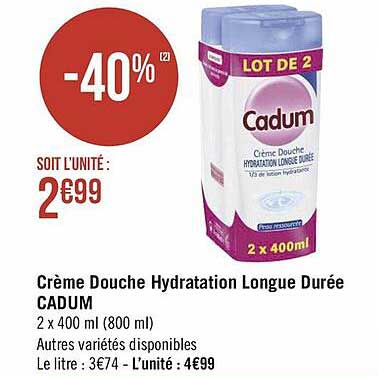 crème douche hydratation longue durée cadum