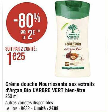 crème douche nourrissante aux extraits d'argan bio l'arbre vert bien-être