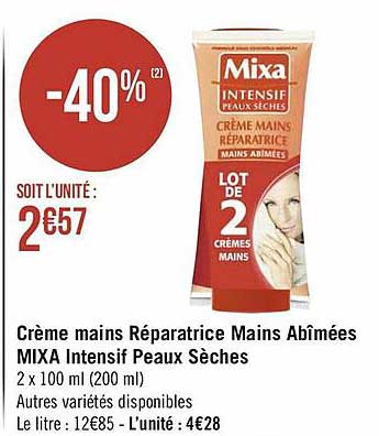 crème mains réparatrice mains abîmées mixa intensif peaux sèches