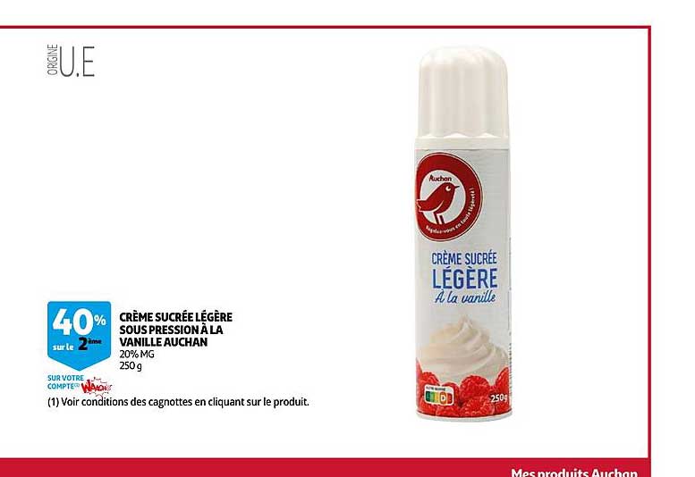crème sucrée légère sous pression à la vanille auchan