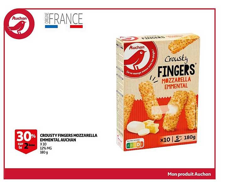 crousty fingers mozzarella emmental auchan