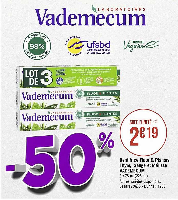 dentifrice fluor & plantes thum, sauge et mélisse vademecum