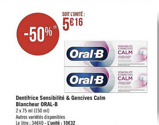 dentifrice sensibilité & gencives calm blancheur oral-b