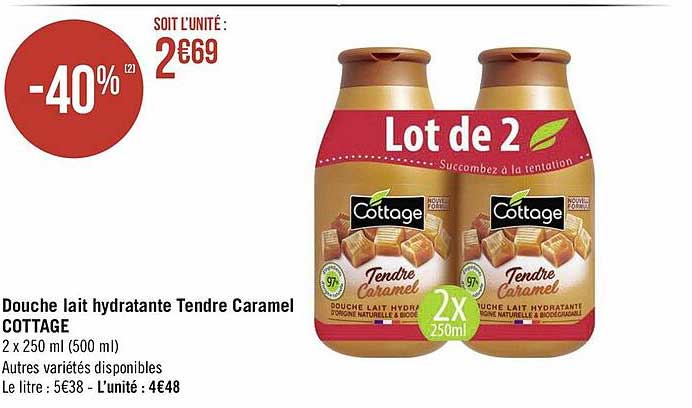 Douche Lait Hydratante Tendre Caramel Cottage