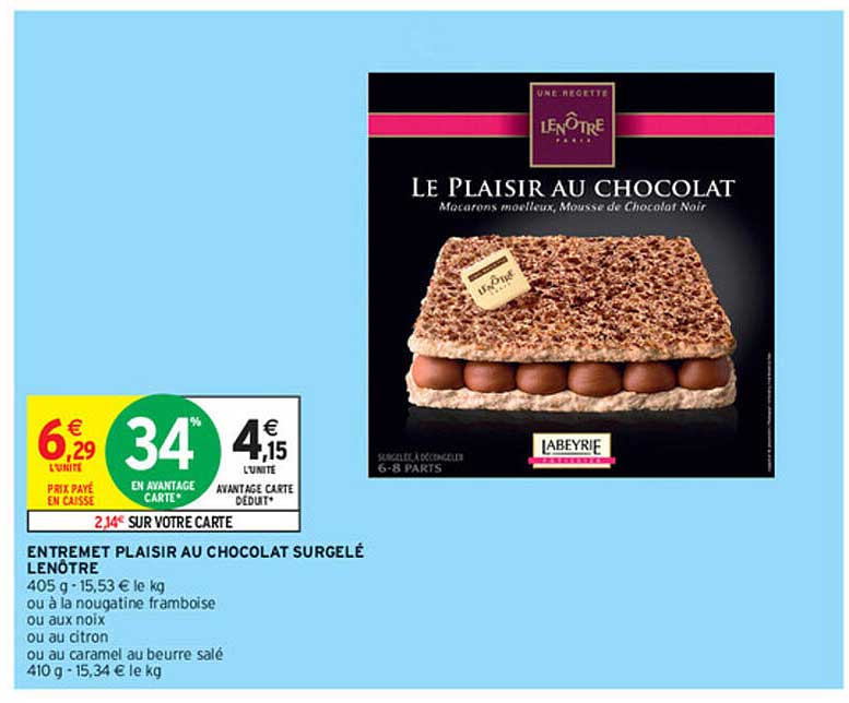 entremet plaisir au chocolat surgelé lenôtre