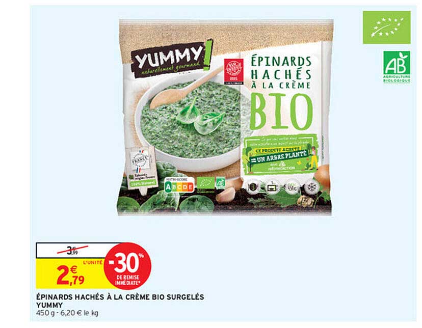 épinards hachés à la crème bio surgelés yummy