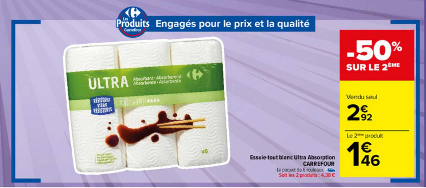 essuie-tout blanc ultra absorption carrefour