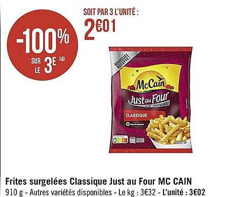 frites surgelées classique just au four mc cain