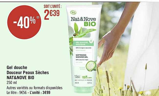 gel douche douceur peaux sèches nat&nove bio
