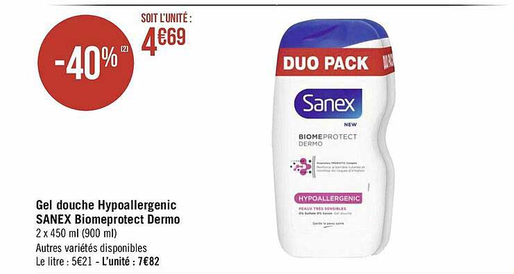 gel douche hypoallergenic sanex biomeprotect dermo
