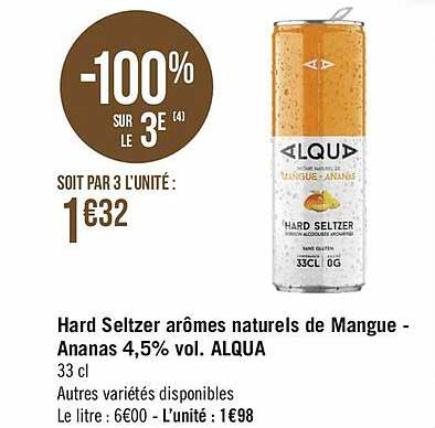 hard seltzer arômes naturels de mangue - ananas 4.5% vol. alqua