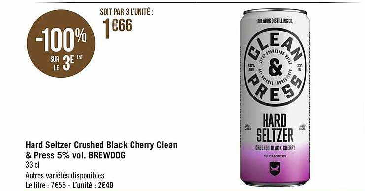 hard seltzer crushed black cherry clean & press 5% vol. brewdog
