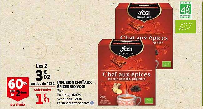 infusion chaï aux épices bio yogi