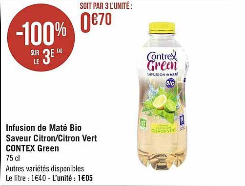 infusion de maté bio saveur citron-citron vert contex green