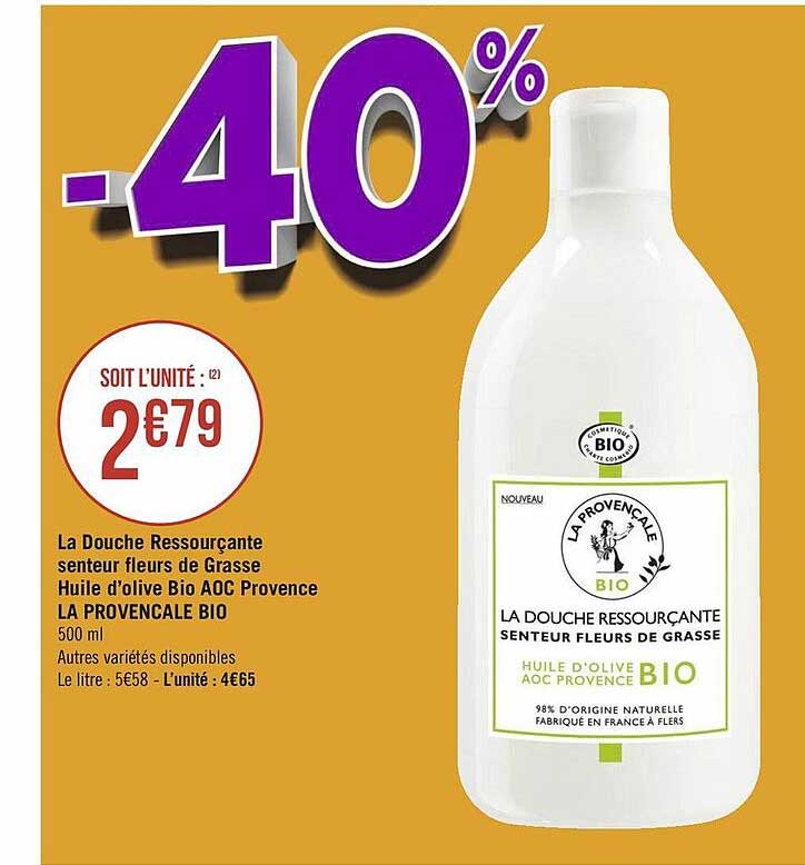 la douche ressourçante senteur fleurs de grasse huile d'olive bio aoc provence la provençale bio