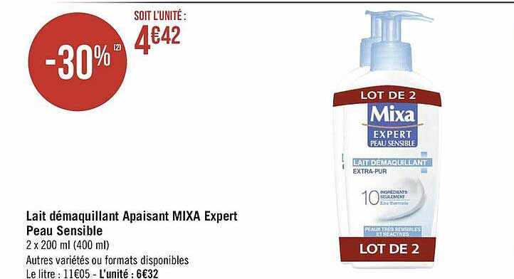 lait démaquillant apaisant mixa expert peau sensible