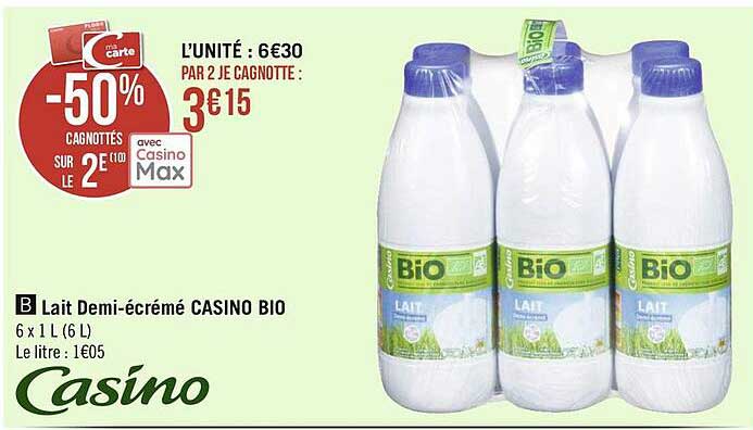 lait demi-écrémé casino bio
