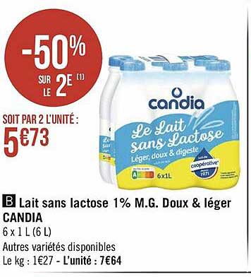 lait sans lactose 1% m.g. doux & léger candia