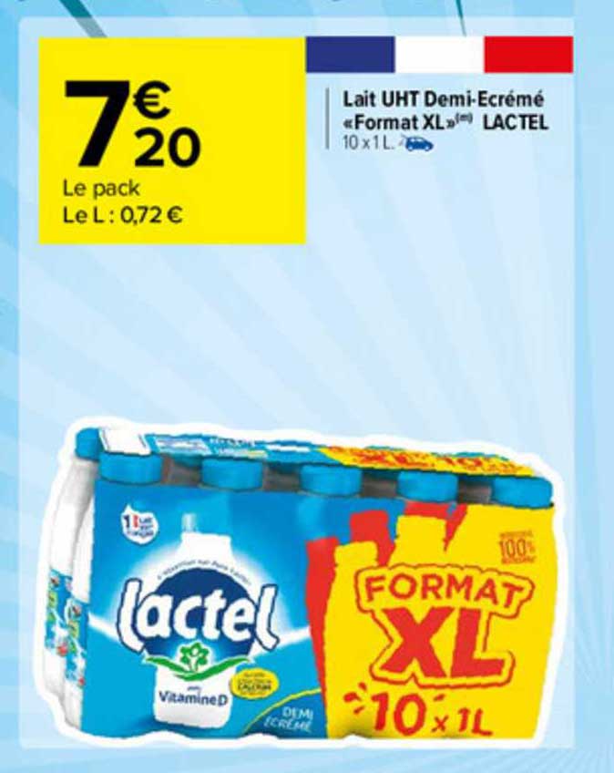 lait uht demi-écrémé «format xl» lactel