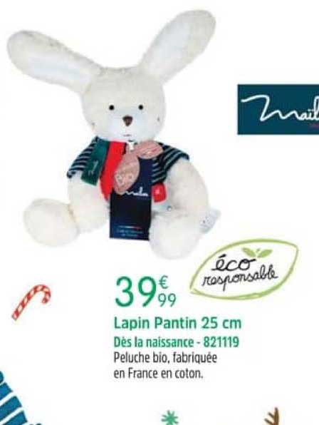lapin pantin 25 cm éco responsable
