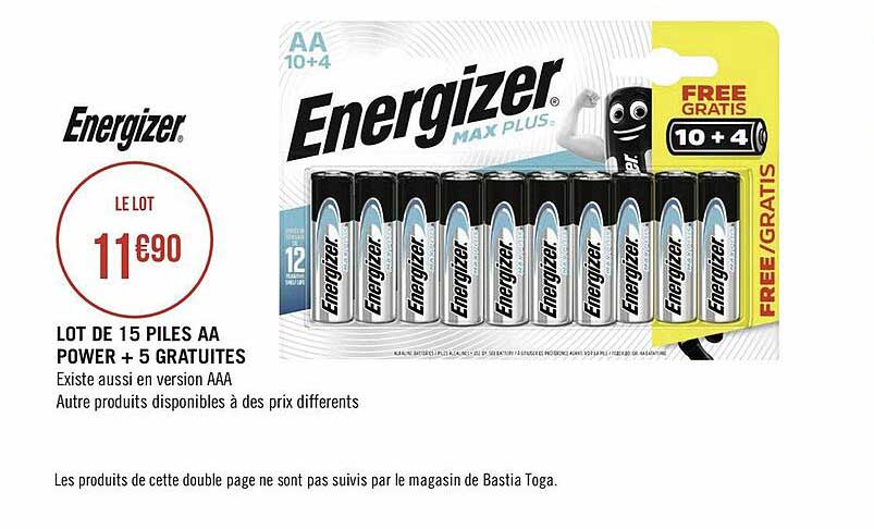lot de 15 piles aa power + 5 gratuites energizer