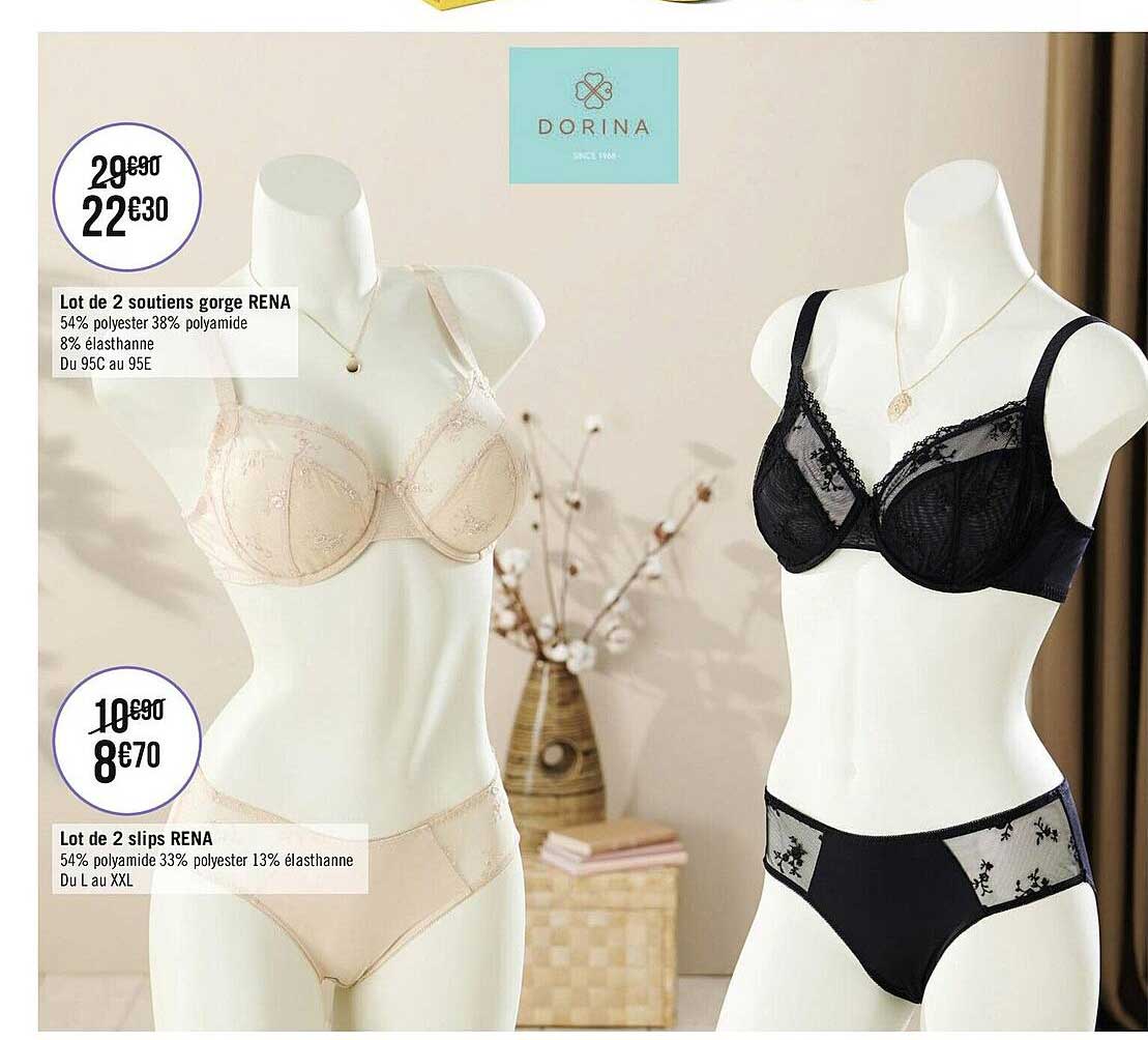 lot de 2 soutiens gorge rena, lot de 2 slips rena dorina