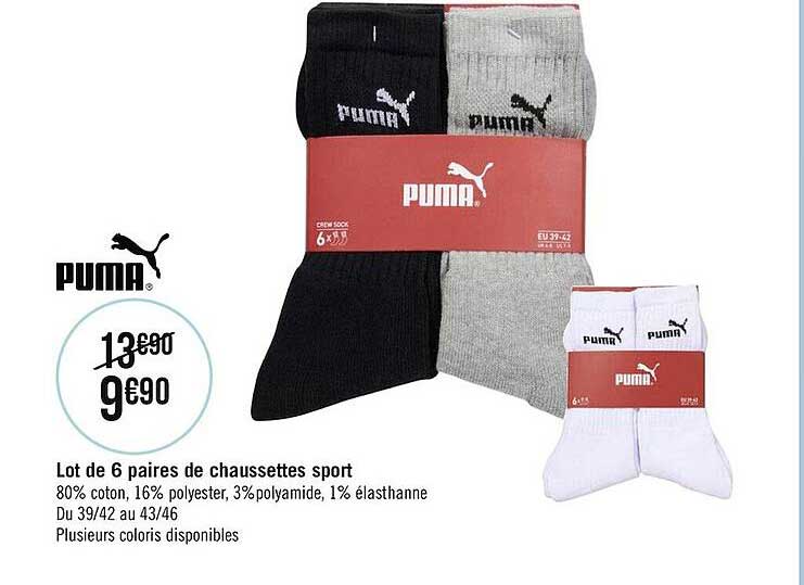 Lot De 6 Paires De Chaussettes Sport Puma