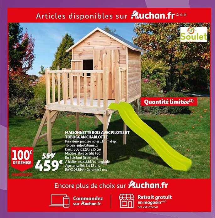 maisonnette bois avec pilotis et toboggan charlotte