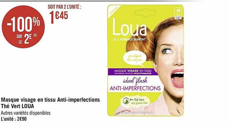 masque visage en tissu anti-imperfections thé vert loua