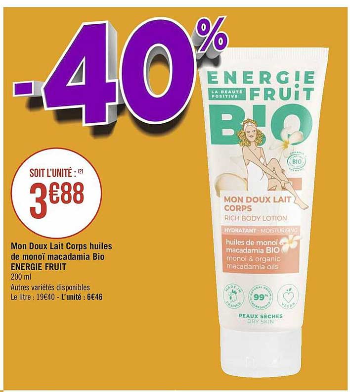 mon doux lait corps huiles de monoï macadamia bio energie fruit