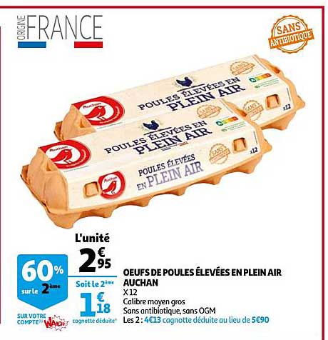 oeufs de poules élevées en plein air auchan