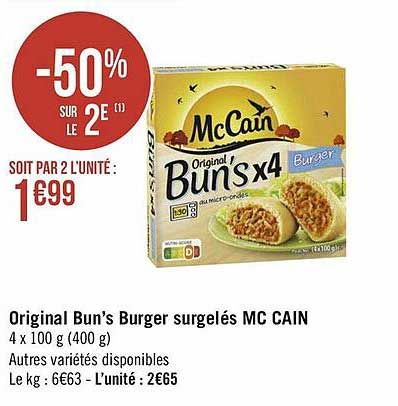 original bun's burger surgelés mc cain