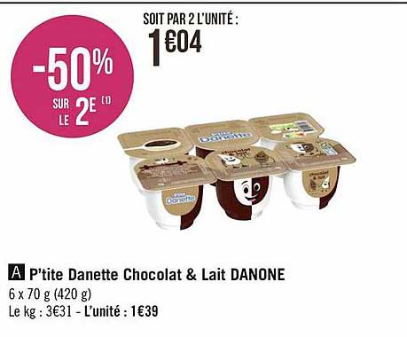 p'tite danette chocolat & lait danone