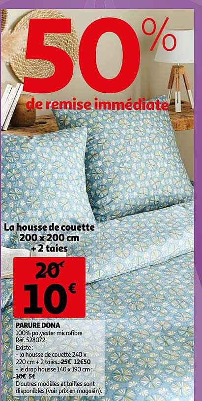 parure dona : la housse de couette 200 x 200 cm + 2 taies
