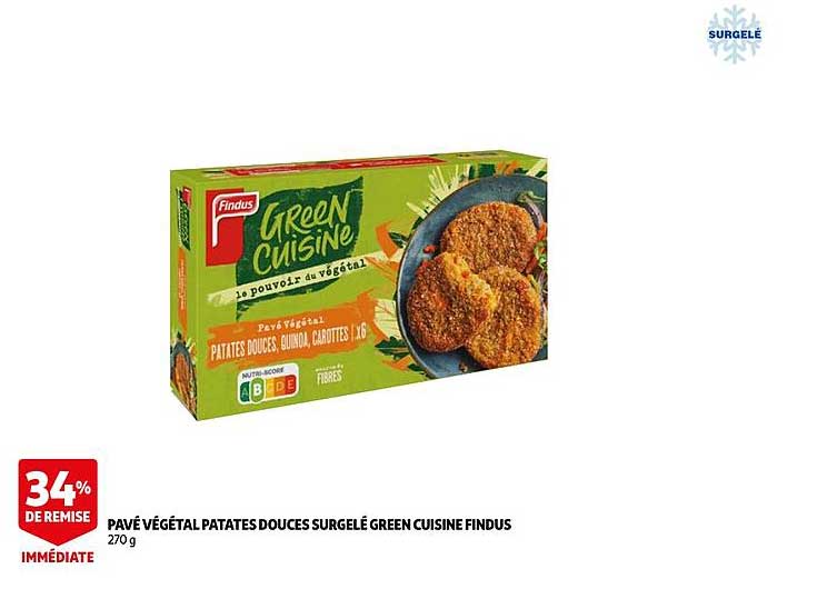 pavé végétal patates douces surgelé green cuisine findus