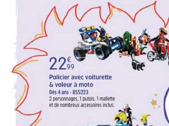 Policier Avec Voiturette & Voleur à Moto