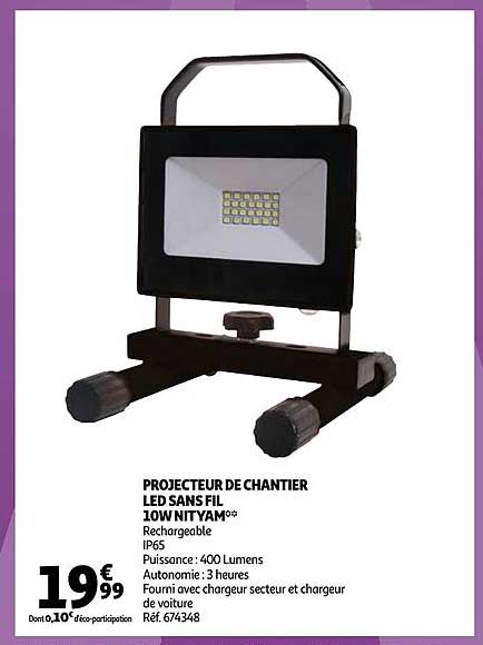 projecteur de chantier led sans fil 10w nityam